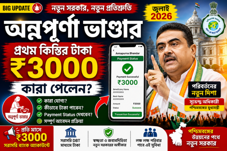 Annapurna Bhandar July 2026 প্রথম কিস্তির ₹3000 Payment Status Check