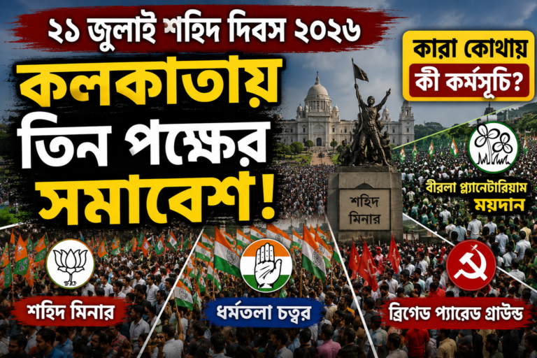 ২১ জুলাই শহিদ দিবস ২০২৬ কলকাতায় তিন পক্ষের সমাবেশ