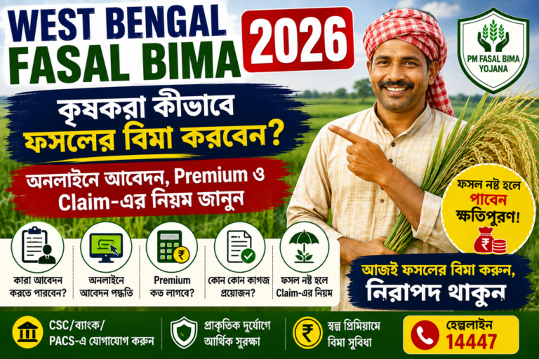 West Bengal Fasal Bima 2026 online apply, premium and claim